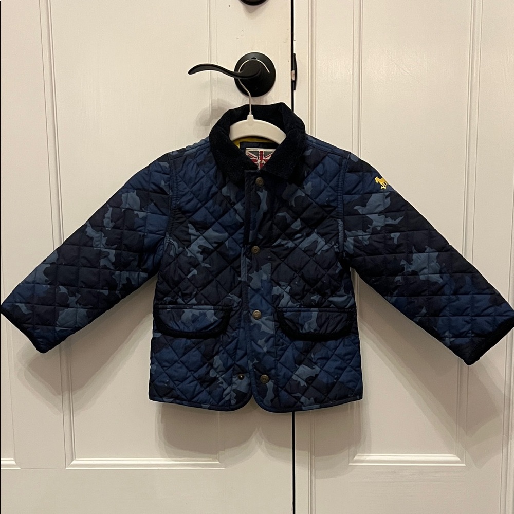 Boden Kids Quilted Camo Jacket - Navy and Blue